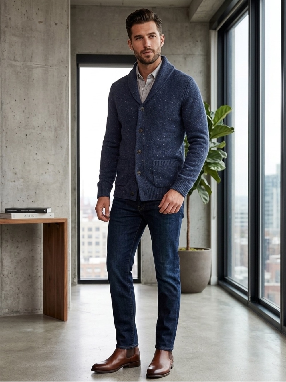 Rag & Bone Men’s Small Blue 100% Wool Cardiff Cardigan Shawl Sweater Jacket S